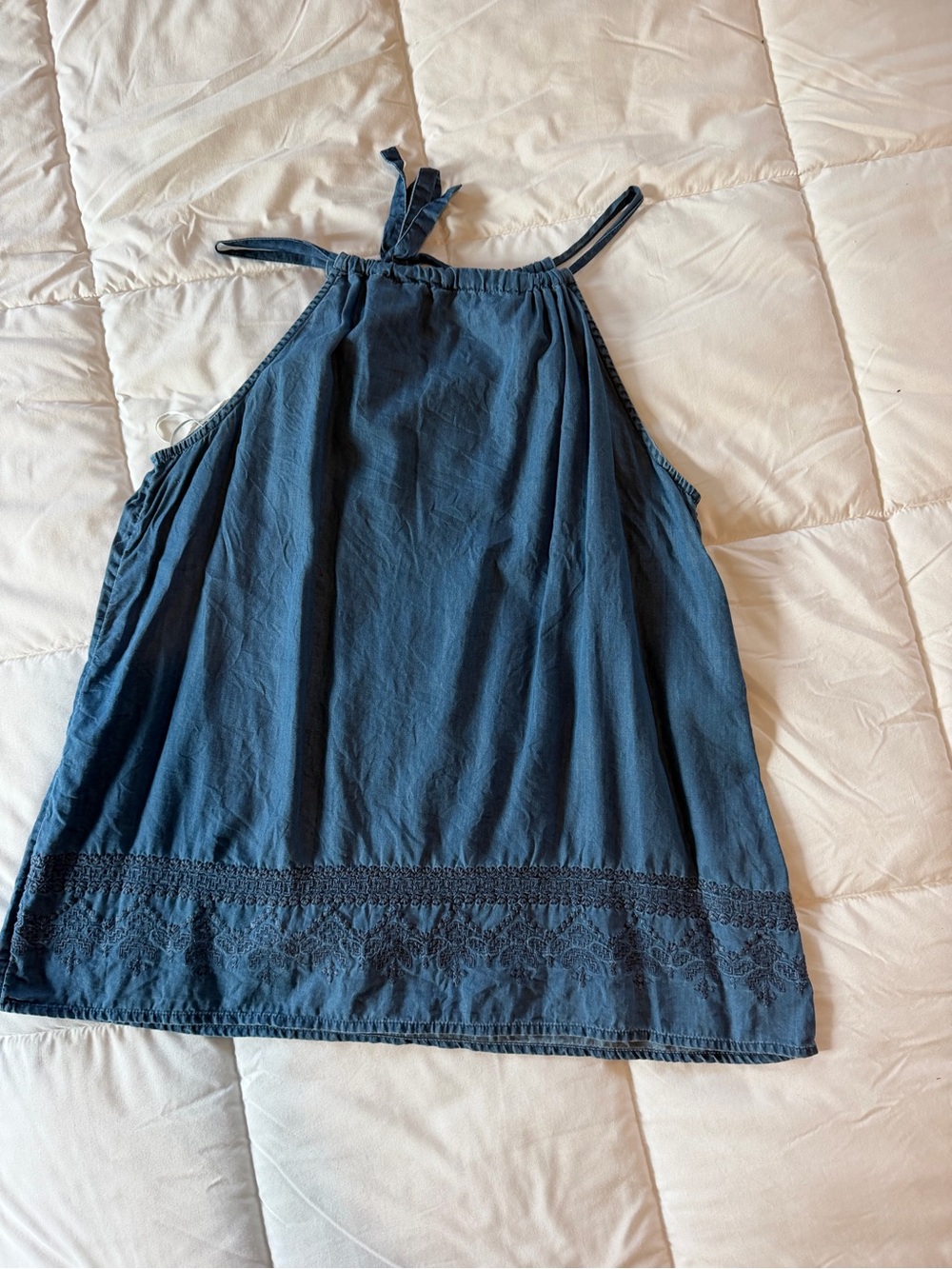 crown & ivy Navy Blue Halter Tank Top with Lace Trim